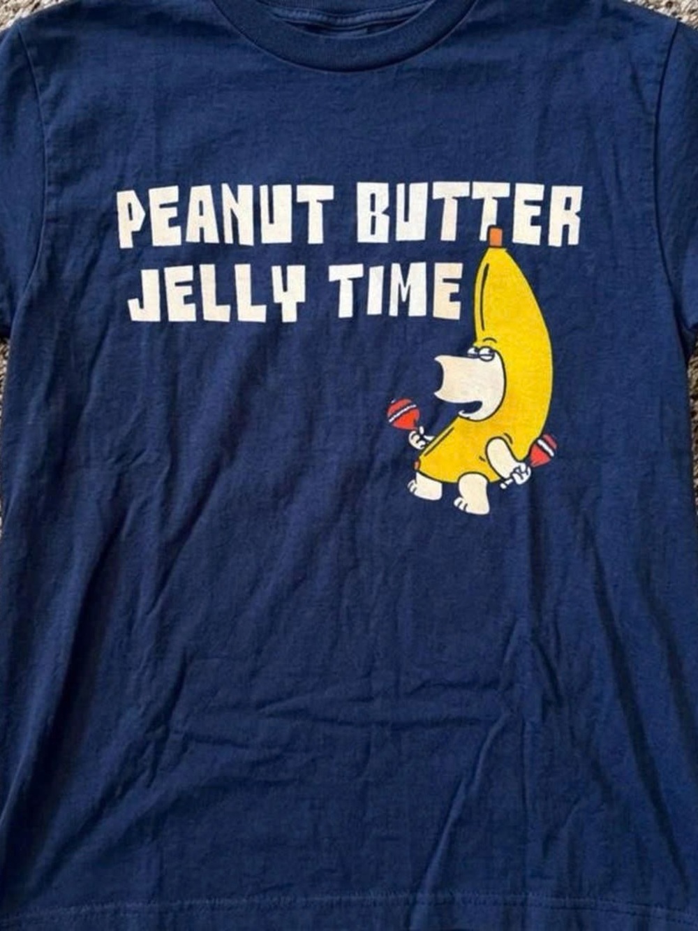 Gildan Navy Blue "Peanut Butter Jelly Time" Graphic Tee with Yellow Banana